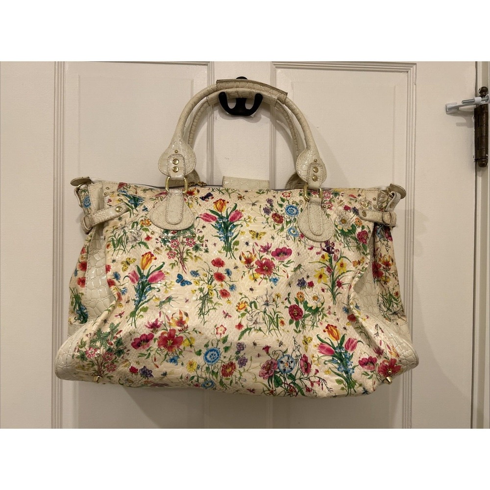 Nicole Lee Large Tote Bag/Purse Cream w Floral Design - Picture 9 of 16